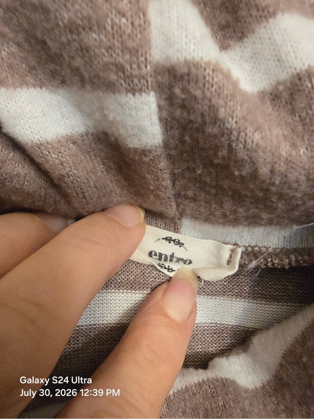 entro Cream and Brown Striped Crew Neck Sweater